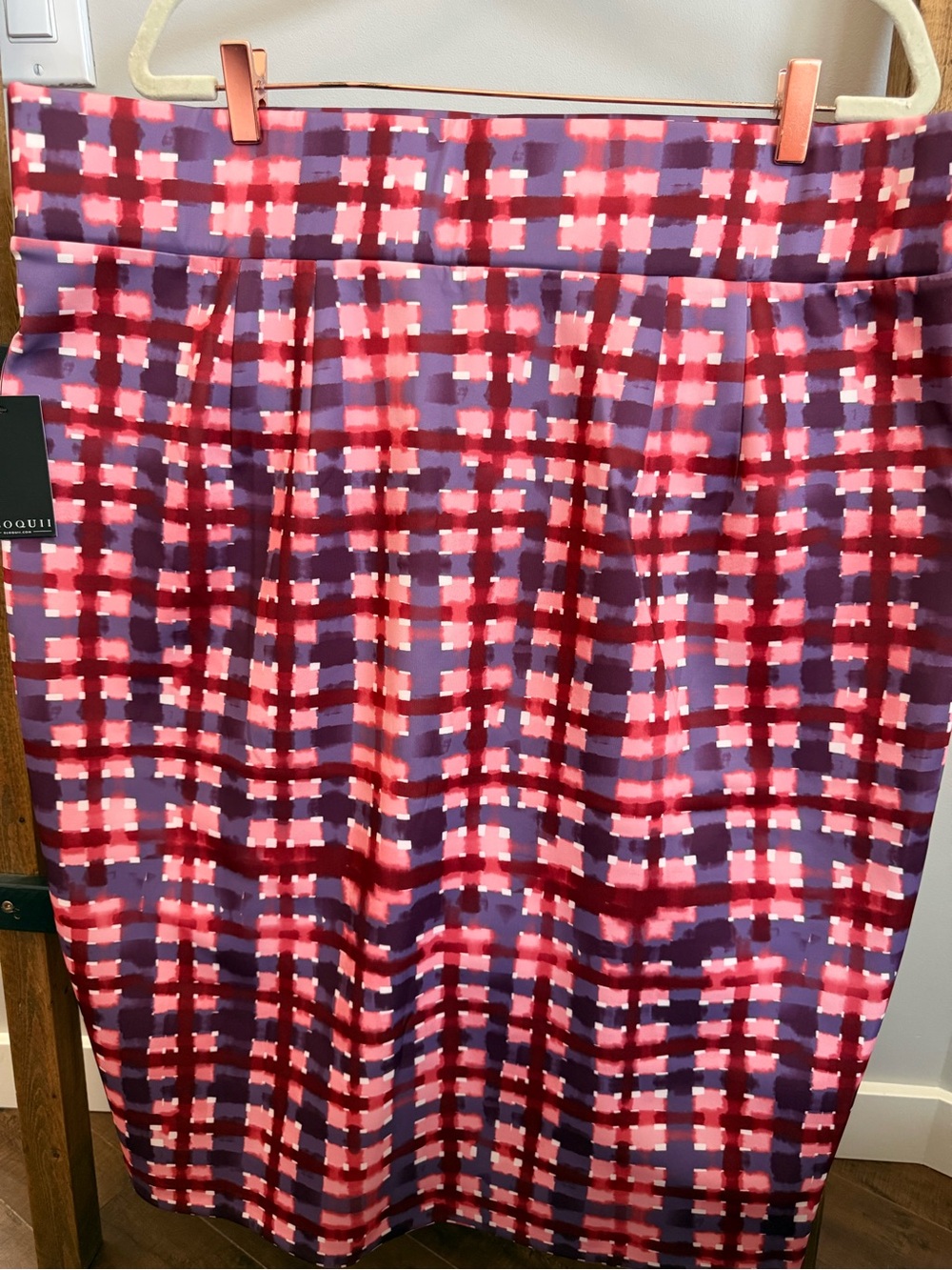 Eloquii Pink & Purple Plaid Pencil Skirt